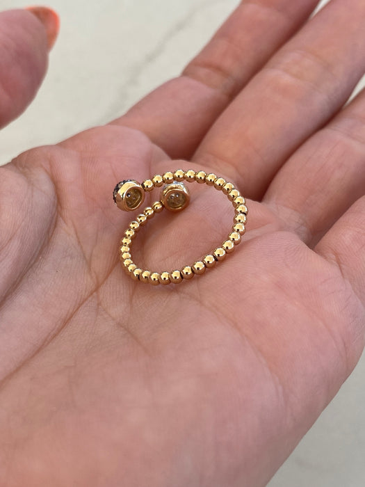 14K Gold Diamond Bead Bypass Ring