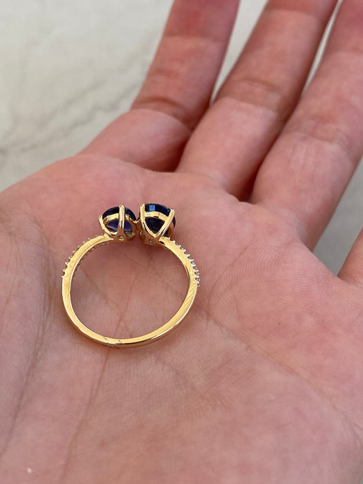14K Gold Blue Sapphire & Diamond Ring