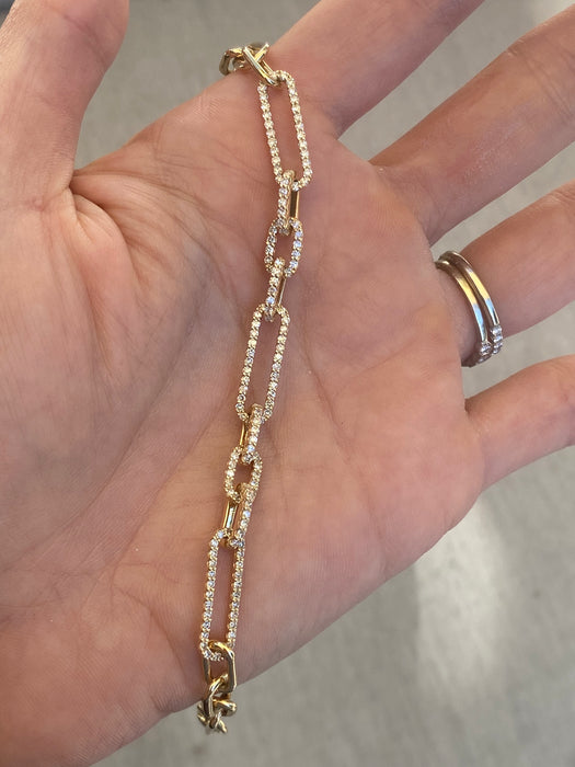 14K Gold Diamond Paperclip Bracelet – 1.25 TCW Natural Round Diamonds – Adjustable 6.5–7”