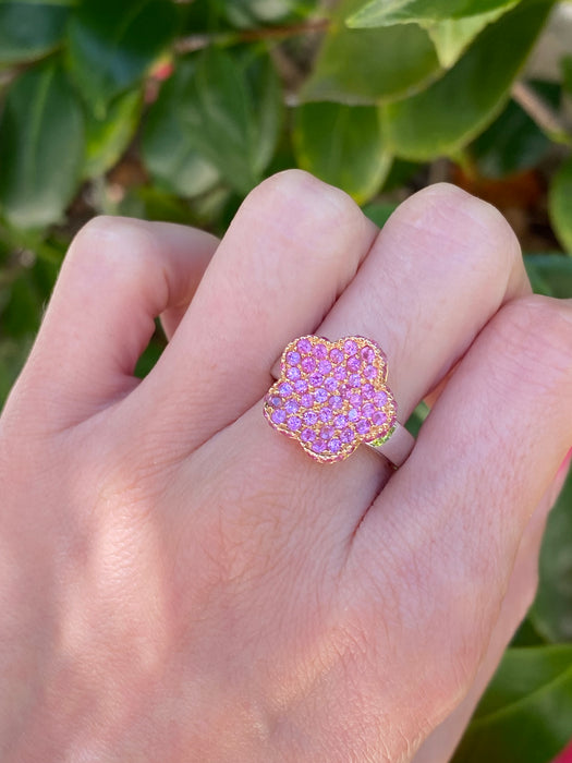 18k white and rose gold with pink sapphire daisy flower ring size 6.75