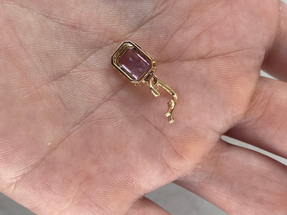 14K Emerald Cut Amethyst Pendant with Diamond-Set Enhancer Bail