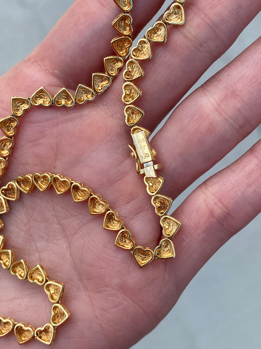 Vintage 18K Gold Diamond Heart Tennis Necklace