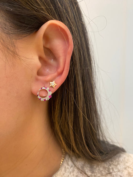 18k white gold diamond ruby crescent moon stud earrings