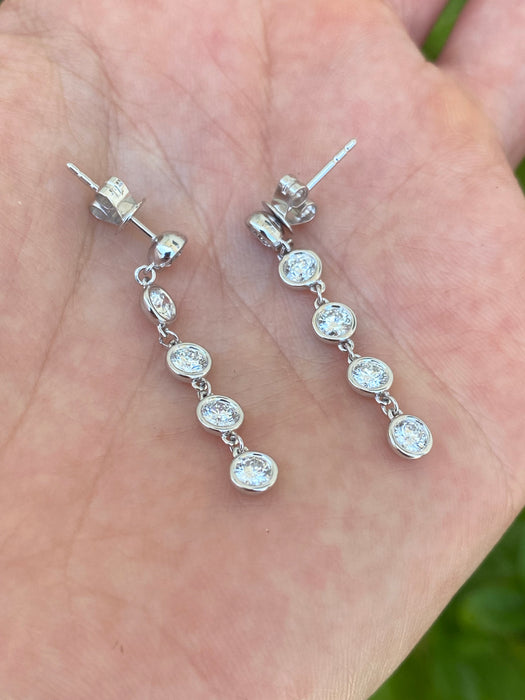 14K White Gold Bezel Set Lab Diamond Dangle Earrings – 1.10 TCW Multi Bezel Drop Earrings
