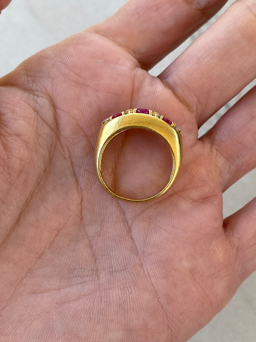 18K Gold Three-Stone Oval Ruby & Diamond Ring