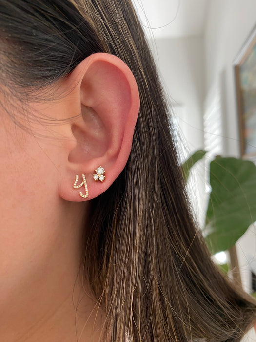 14k single earring diamond letter initial stud