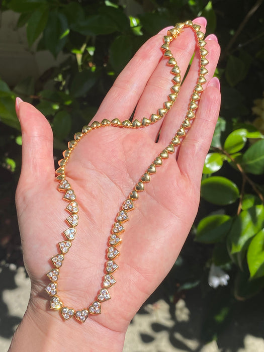 Vintage 18K Gold Diamond Heart Tennis Necklace
