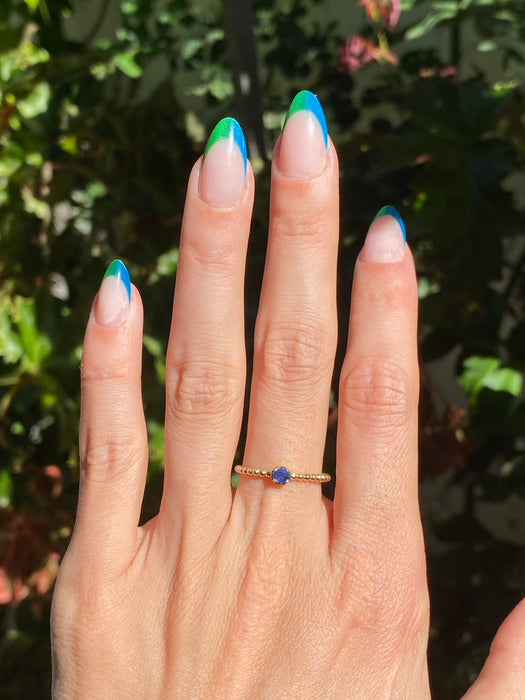 14k blue sapphire bead ring size 6.5