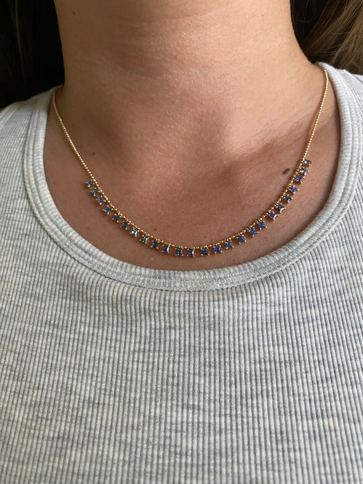 14K Gold Ombré Blue Sapphire Dangle Bead Necklace – 5.00 TCW