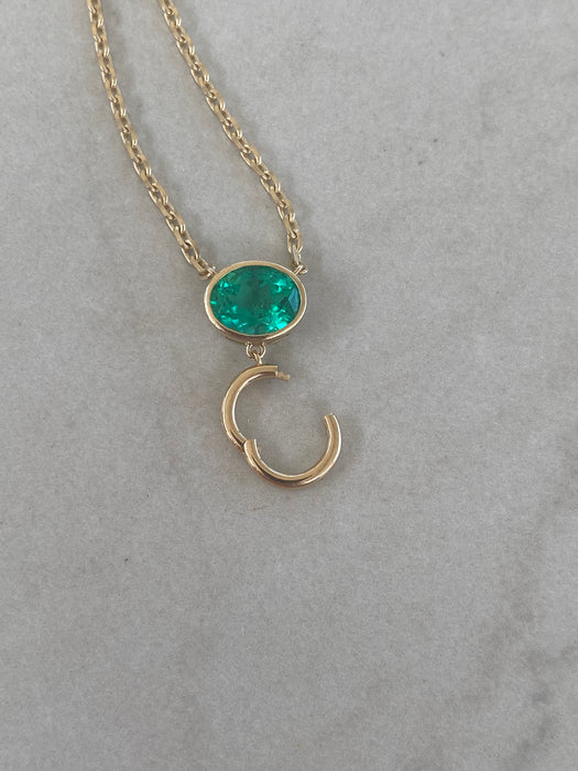 14K Mini Biker Link Necklace with Lab Emerald and Charm Connector