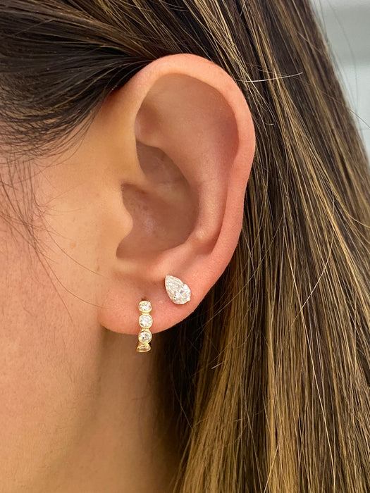14K Gold Invisible Set Lab Diamond Pear | 0.65 TCW Screw Back Stud Single