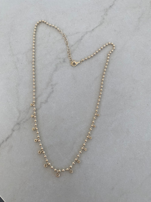 14K Gold Solid Bead Chain with Natural Diamond Drops