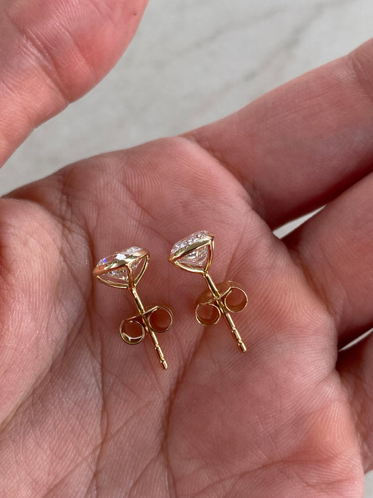 14K Gold 2 Carat Cushion Cut Lab Diamond Bezel Stud Earrings