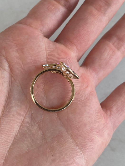 14K Open Bypass Step Cut Pear Diamond Ring