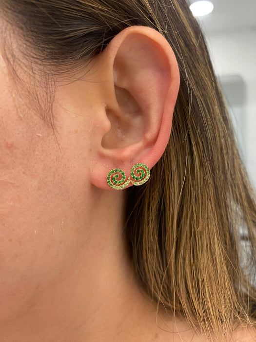 14K Green Garnet Ombre Spiral Stud Earrings