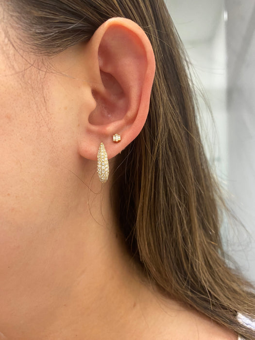 Vintage 14K Gold Natural Diamond Pavé Huggie Hoop Earrings – 1.10 CTW