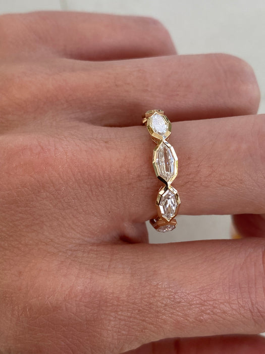 14K Gold 2.40 Carat Step-Cut Marquise Lab Diamond Eternity Ring