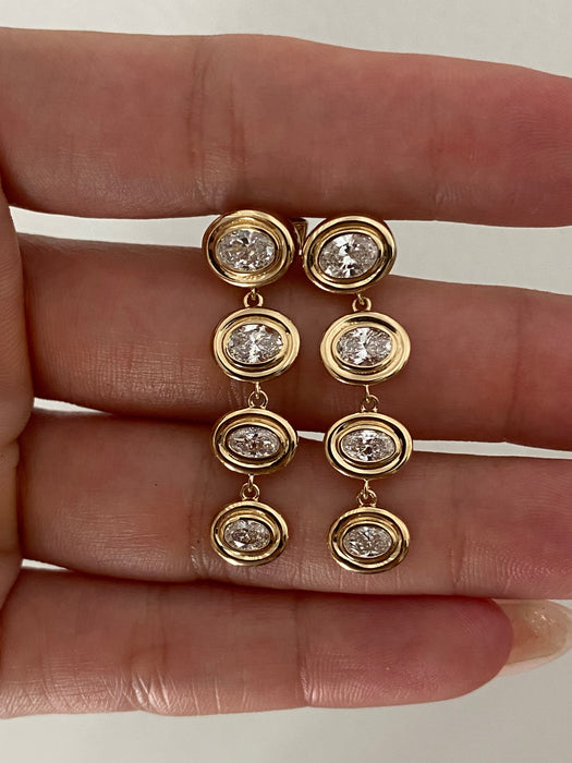 14K Gold East-West Lab Diamond Double Bezel Drop Earrings – 2.20 CTW
