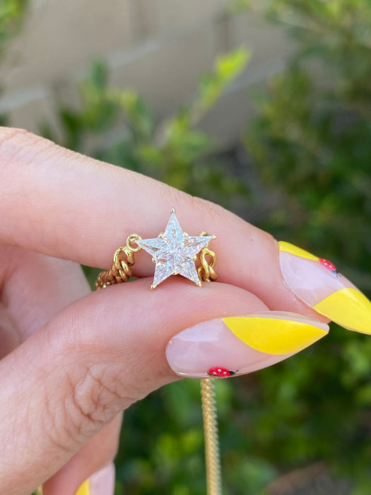 14K Gold Natural Diamond Star Curb Necklace