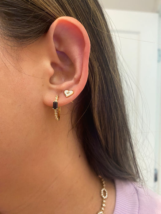 14k blue sapphire diamond huggie earrings