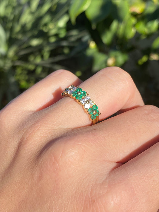 18k emerald diamond flower ring size 5