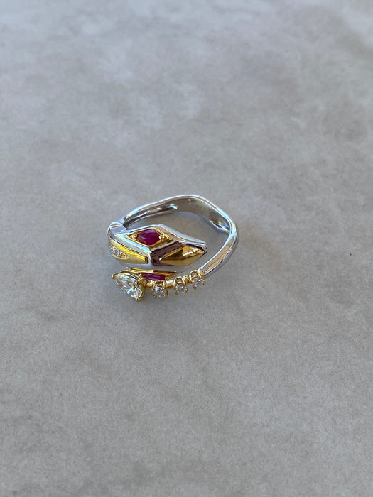 18K Two-Tone Natural Ruby & Diamond Snake Wrap Ring