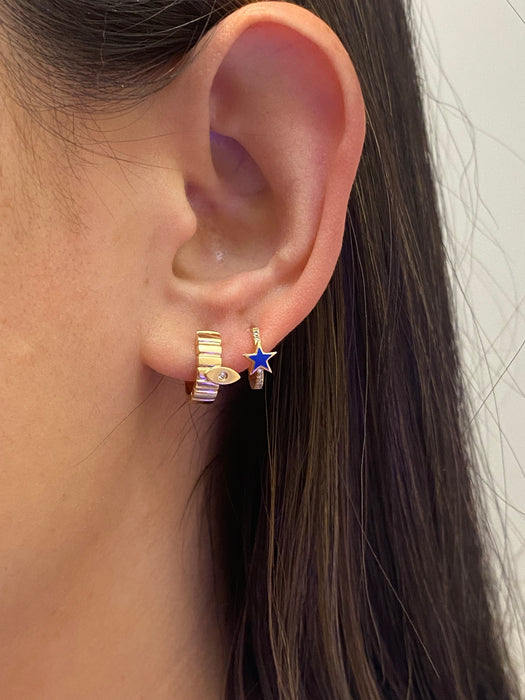 14k evil eye diamond Huggie earrings