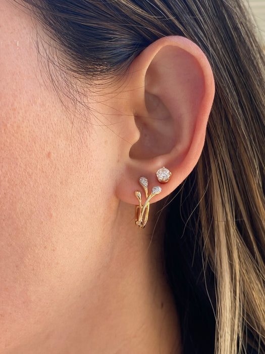 14K Gold Diamond Abstract Huggie Earrings