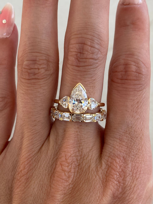 14K Gold 3 Carat Emerald Cut Lab Eternity Ring Size 7