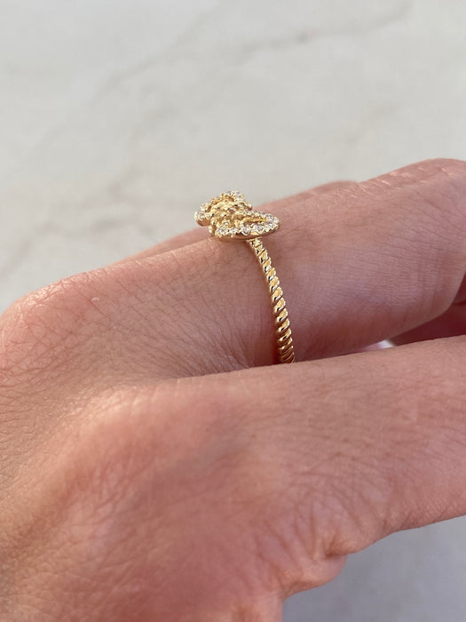 14K Gold Natural Diamond Bow Croissant Ring