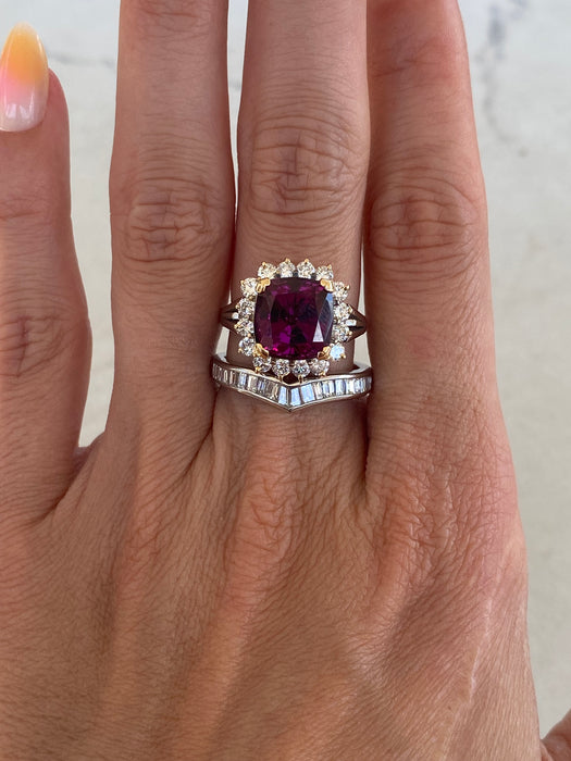Vintage Platinum 900 Baguette Chevron Diamond Ring