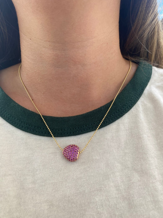 14K Gold Bead Chain Necklace with 18K Rose Gold Pink Sapphire Charm – 2.11 Carat Pink Sapphire