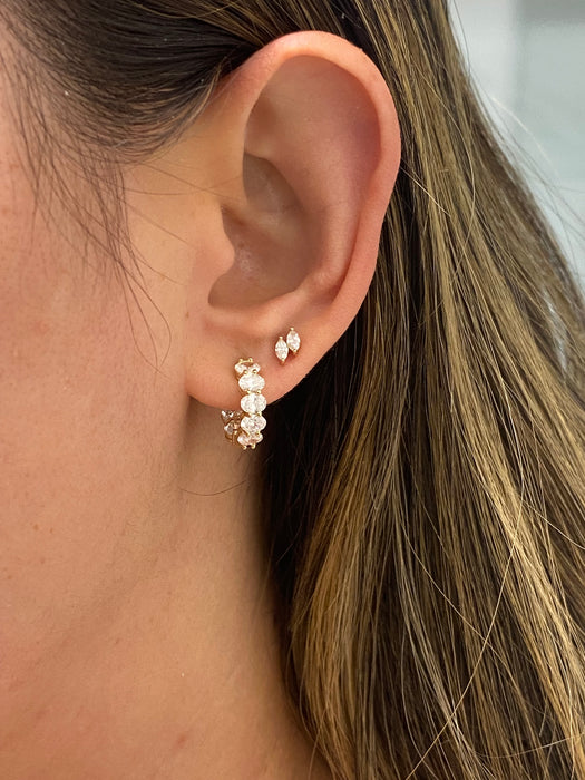 14K Gold 2.4 TCW Lab Diamond Oval Inside-Out Huggie Earrings