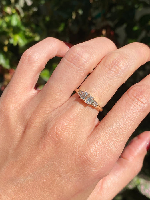18k double emerald cut baguette diamond ring size 5.25