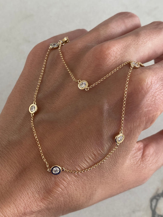 14K Gold 1.4 TCW Bezel Set Lab Diamond Station Necklace