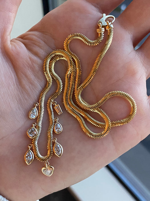 14K Gold Lab Diamond Charm Snake Chain Necklace