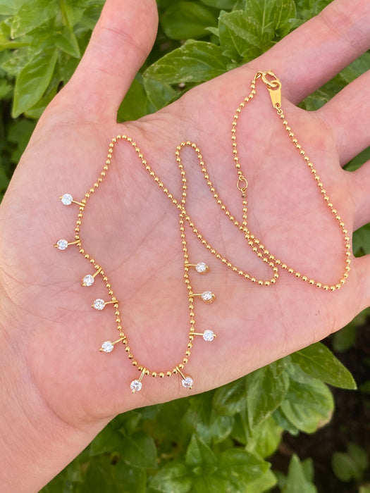 Vintage 18K Gold Bead Necklace with 0.9 TCW Diamond Charms