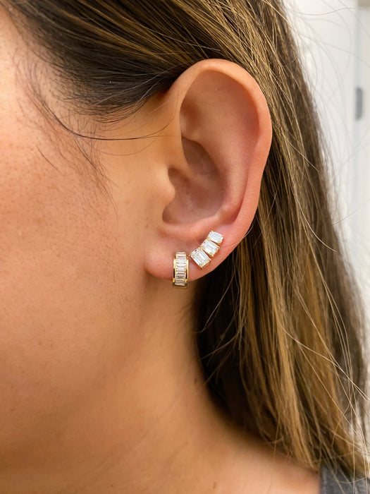 14K Gold Bezel Set Lab Diamond Baguette Huggie Earrings – 1.7 CTW