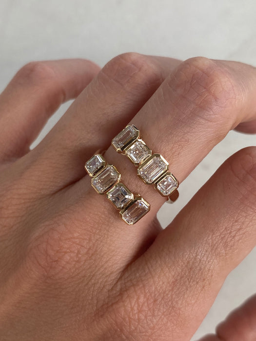 14K Open Bypass Emerald & Asscher Cut Lab Diamond Ring