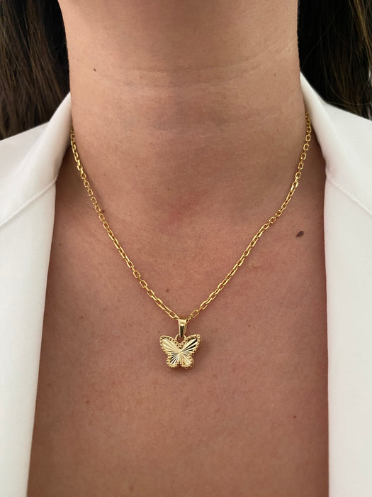 14k fluted butterfly charm pendant