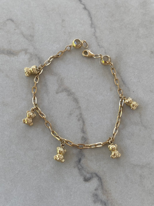 14K Gold Puffy Bear Charm Bracelet