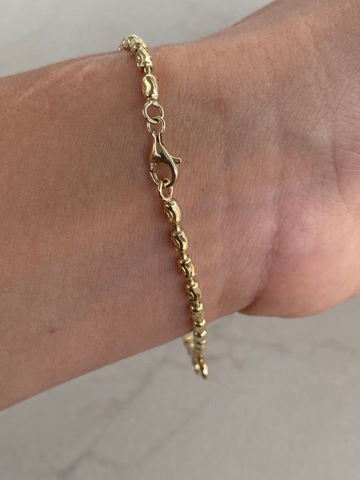 14K Gold Diamond-Cut Bead Bracelet with Lab Diamond Charm Drops