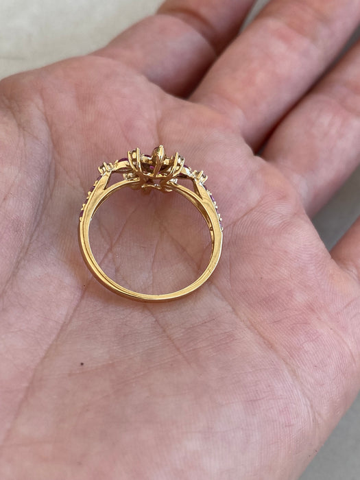 14K Gold Ruby Star Snowflake Ring with Pink Sapphire & Diamond Accents