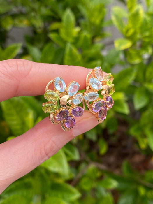 14k blue topaz peridot amethyst omega back earrings