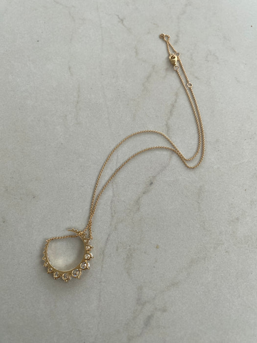 14K Gold 2.7 Carat Lab Diamond Crescent Moon Necklace