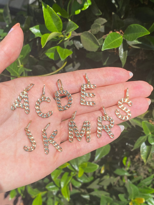14k diamond curb initial letter pendant