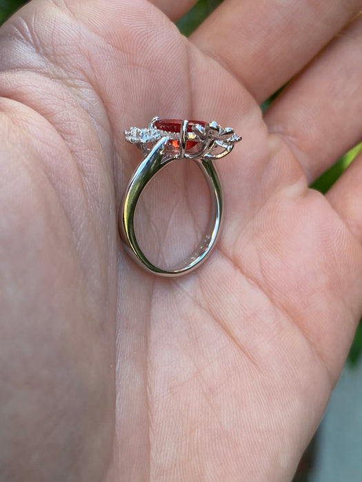 Platinum 900 diamond flower sunstone ring size 6.25