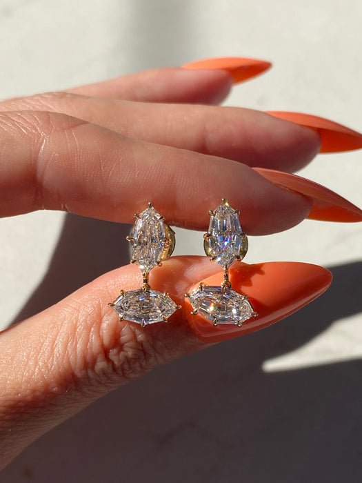14K Gold 4.47 CTW Certified Marquise Lab Step Cut Diamond Drop Earrings