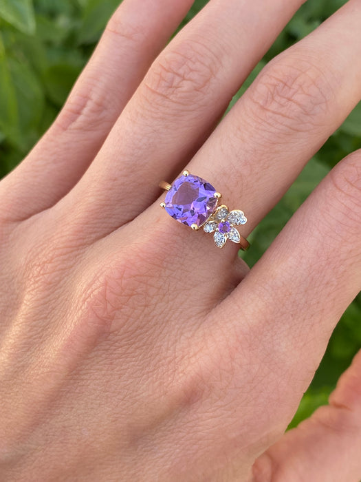 14k Gold Amethyst Flower Ring