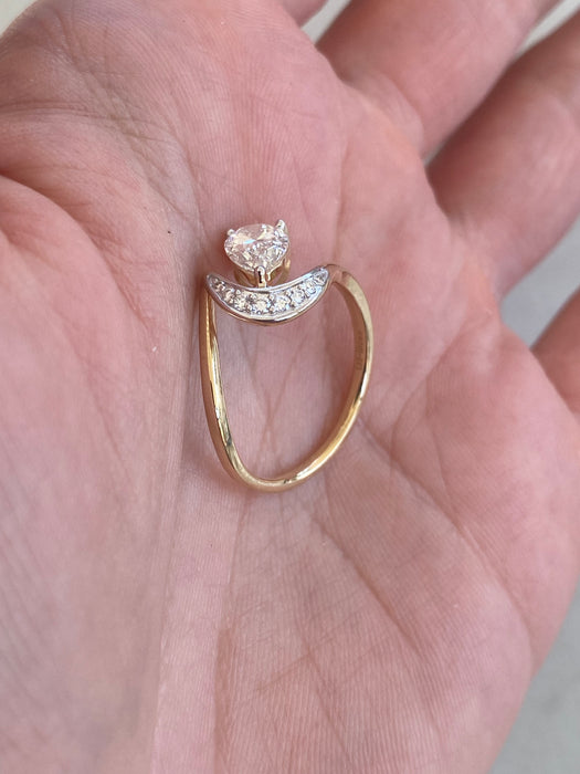 14K Gold Lab 1 Carat Pear Diamond Swirl Ring